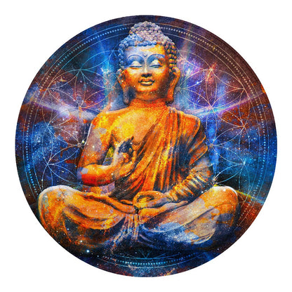 Buddha Statue Mandala Print Round Blanket