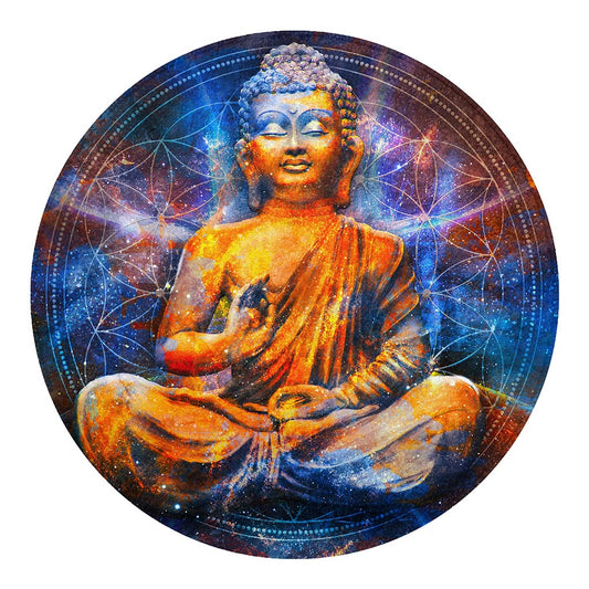 Buddha Statue Mandala Print Round Blanket