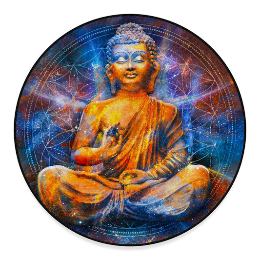 Buddha Statue Mandala Print Round Floor Mat