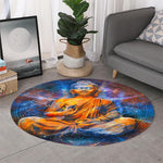 Buddha Statue Mandala Print Round Rug