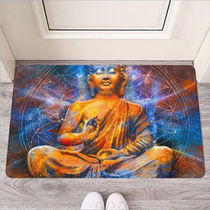 Buddha Statue Mandala Print Rubber Doormat