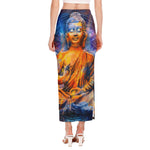 Buddha Statue Mandala Print Side Slit Maxi Skirt