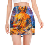 Buddha Statue Mandala Print Side Slit Mini Skirt