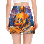 Buddha Statue Mandala Print Side Slit Mini Skirt