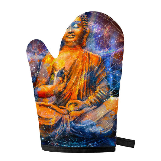 Buddha Statue Mandala Print Single Oven Mitt