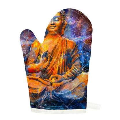 Buddha Statue Mandala Print Single Oven Mitt