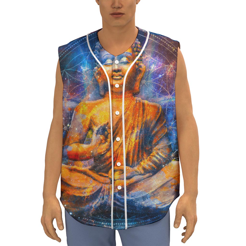 Buddha Statue Mandala Print Sleeveless Baseball Jersey