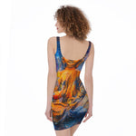 Buddha Statue Mandala Print Sleeveless Bodycon Dress