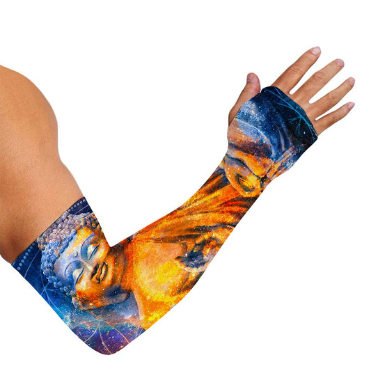 Buddha Statue Mandala Print Sun Protection Arm Sleeves