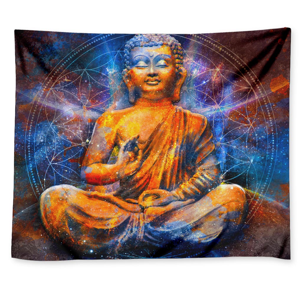 Buddha Statue Mandala Print Tapestry