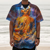 Buddha Statue Mandala Print Textured Short Sleeve Shirt