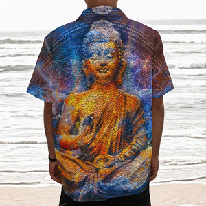 Buddha Statue Mandala Print Textured Short Sleeve Shirt