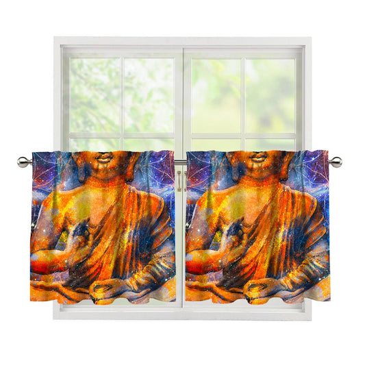 Buddha Statue Mandala Print Tier Curtains