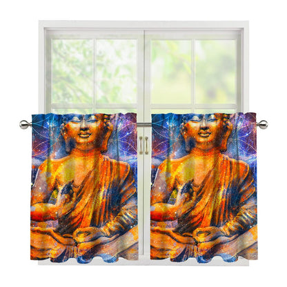 Buddha Statue Mandala Print Tier Curtains