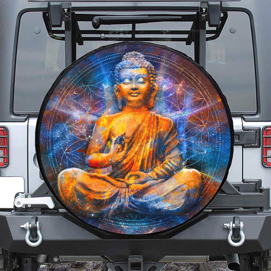 Buddha Statue Mandala Print Tire Cover