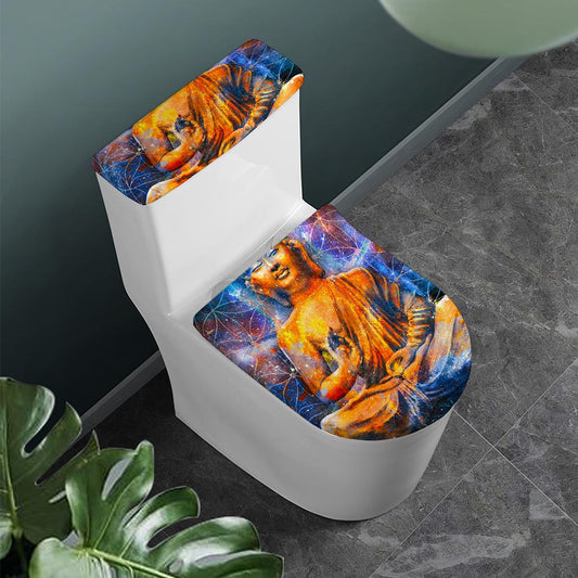 Buddha Statue Mandala Print Toilet Lid And Tank Cover Set