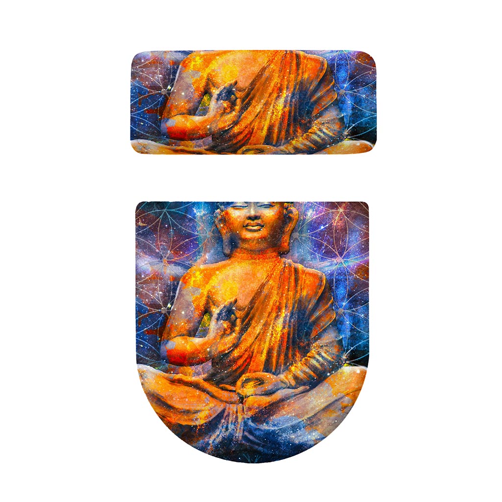 Buddha Statue Mandala Print Toilet Lid And Tank Cover Set