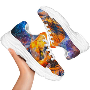 Buddha Statue Mandala Print White Chunky Shoes