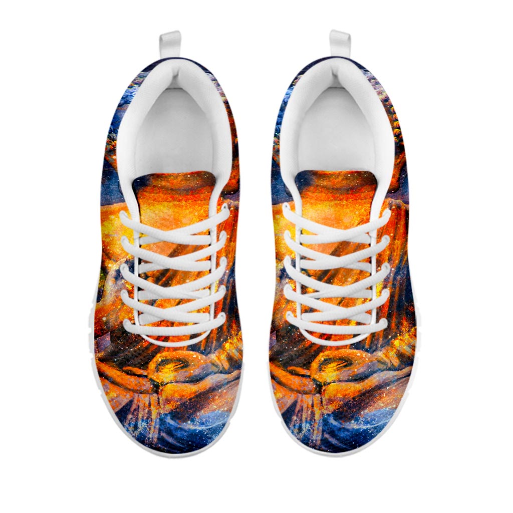 Buddha Statue Mandala Print White Running Shoes