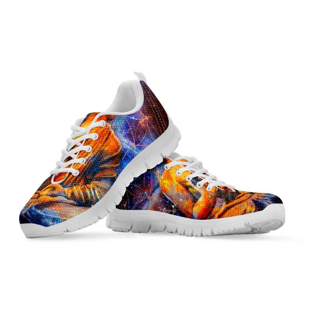 Buddha Statue Mandala Print White Running Shoes