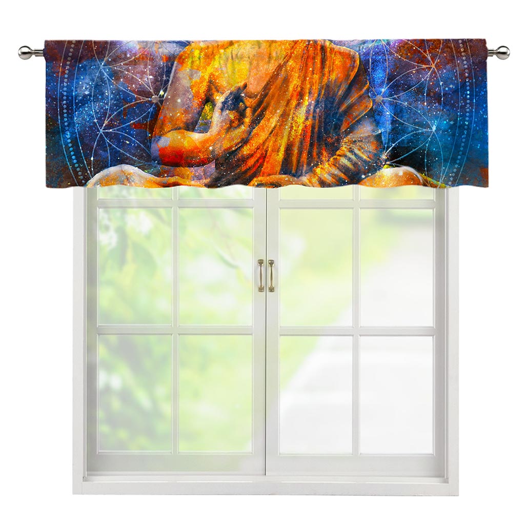Buddha Statue Mandala Print Window Valance