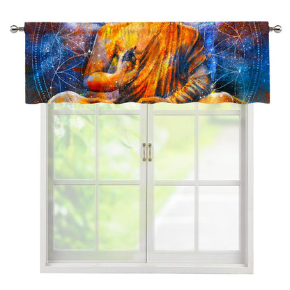 Buddha Statue Mandala Print Window Valance