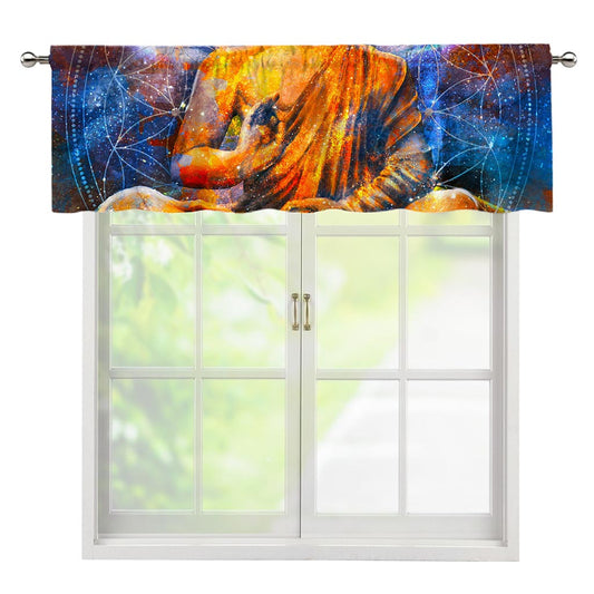 Buddha Statue Mandala Print Window Valance