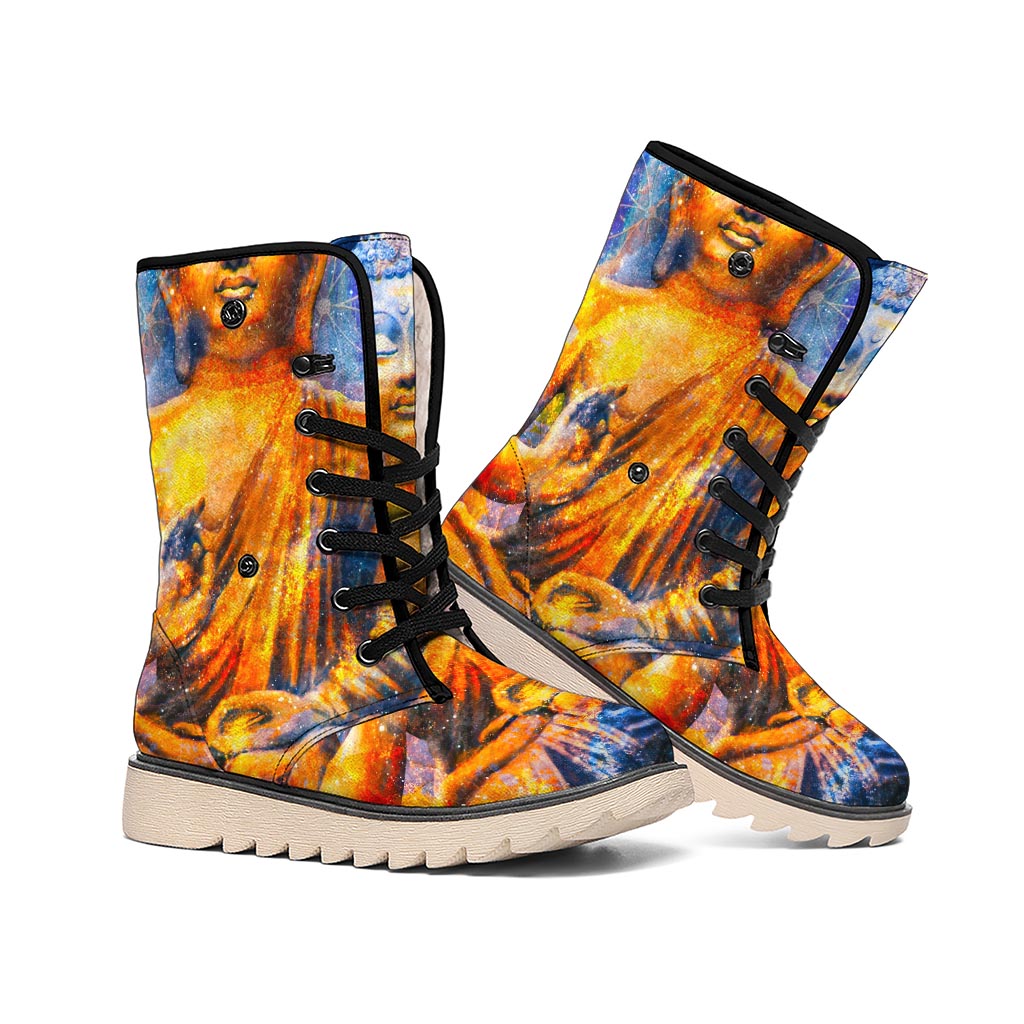 Buddha Statue Mandala Print Winter Boots