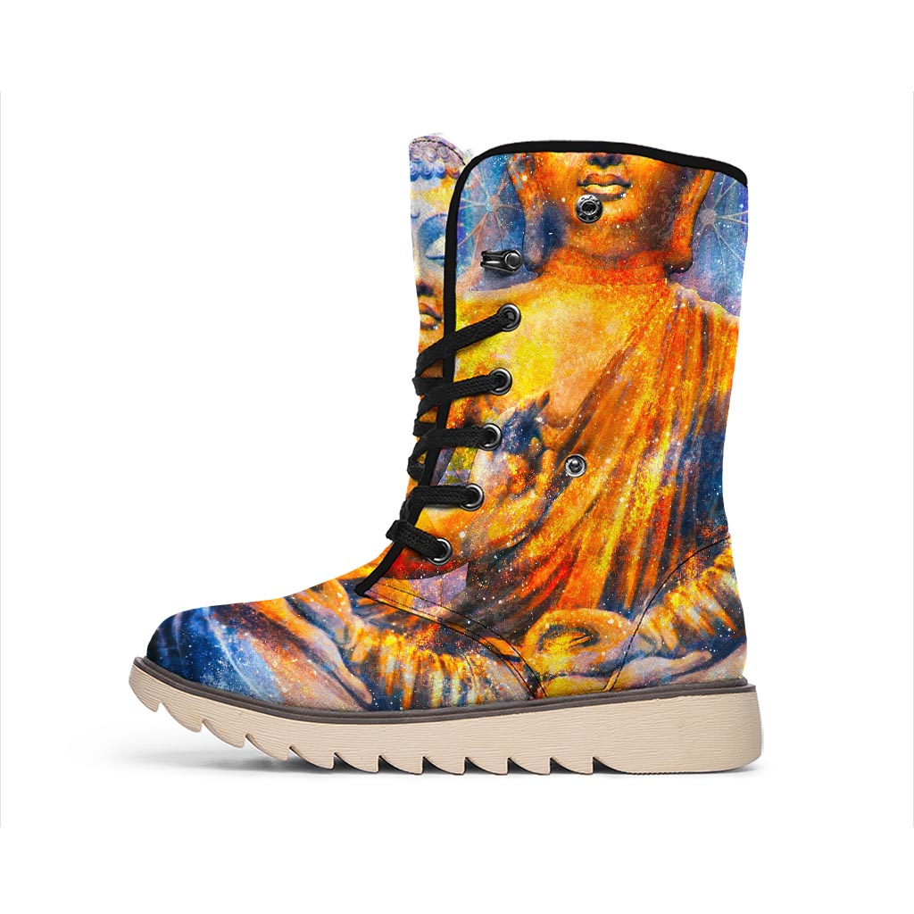 Buddha Statue Mandala Print Winter Boots