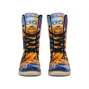 Buddha Statue Mandala Print Winter Boots