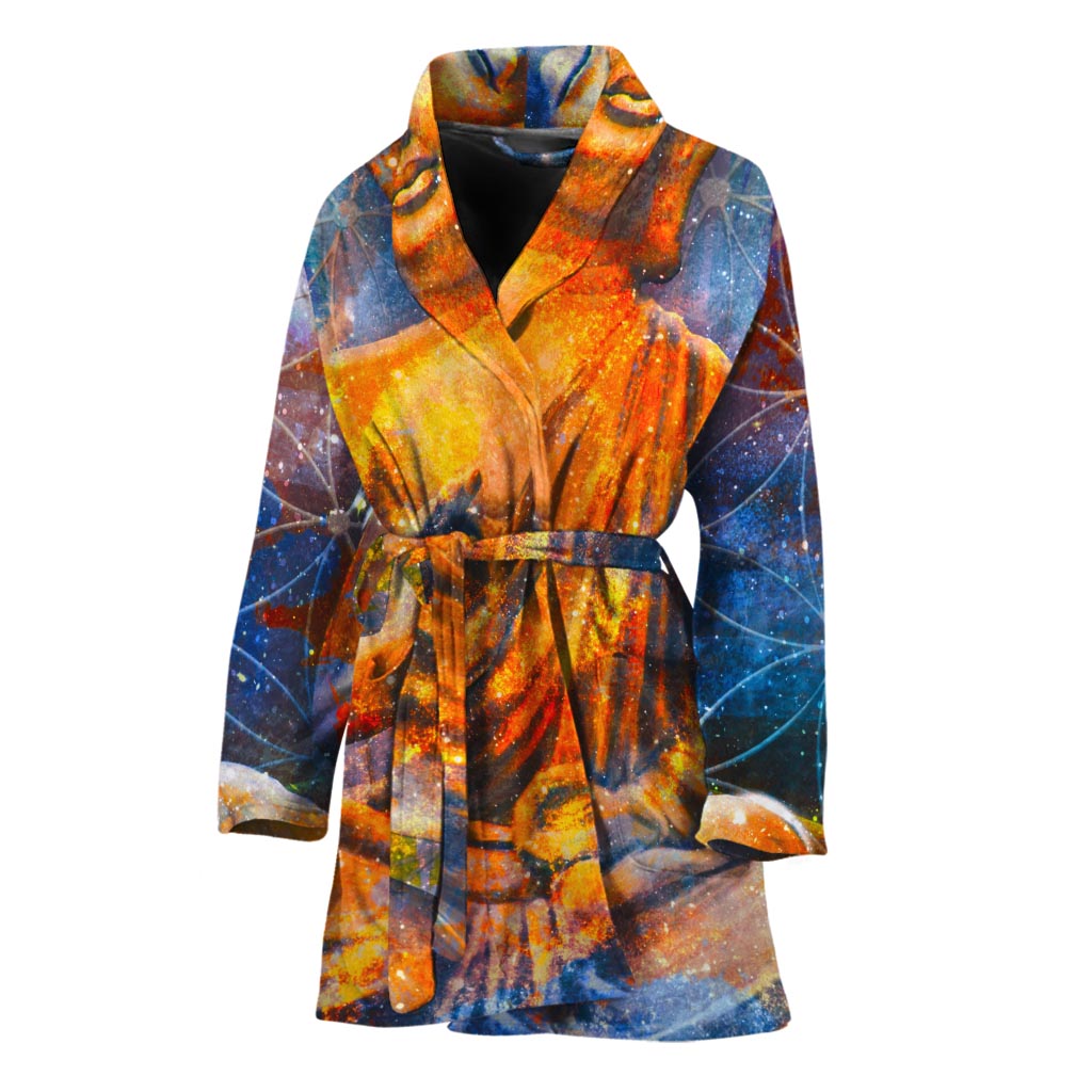 Buddha Statue Mandala Print Women's Bathrobe