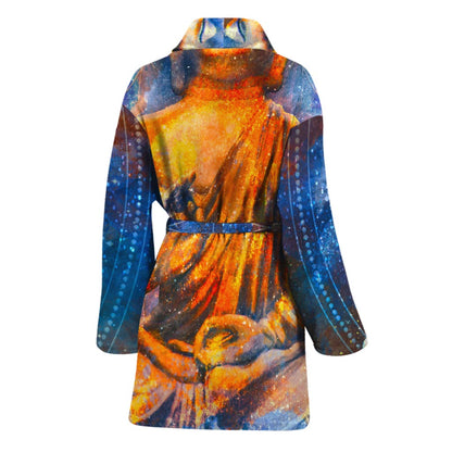 Buddha Statue Mandala Print Women's Bathrobe