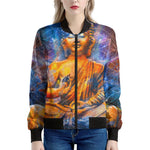 Buddha Statue Mandala Print Women's Bomber Jacket
