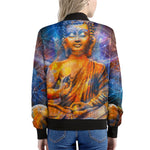 Buddha Statue Mandala Print Women's Bomber Jacket