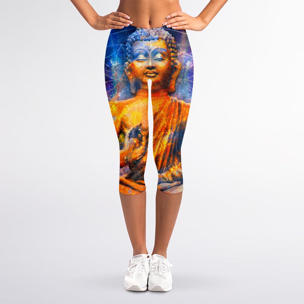 Buddha Statue Mandala Print Women's Capri Leggings