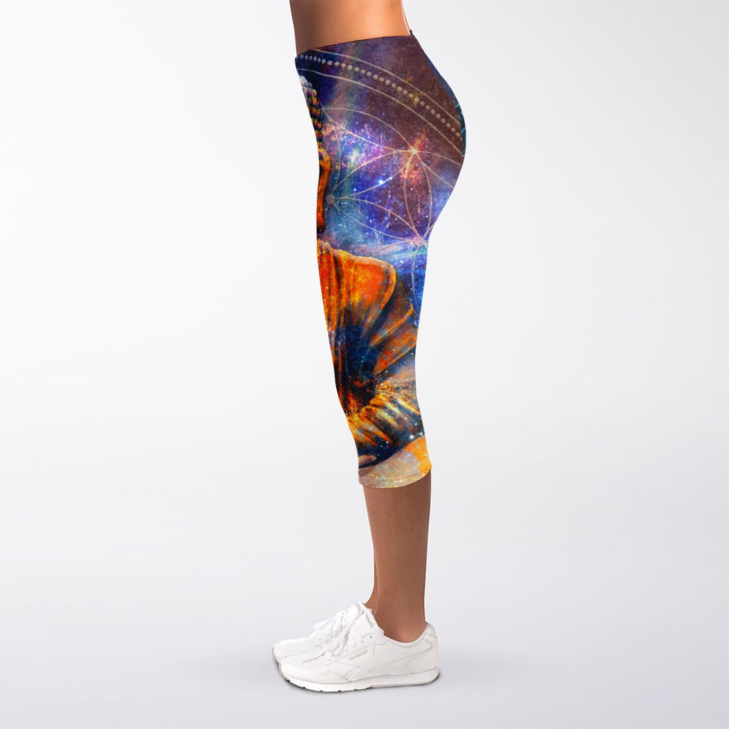 Buddha Statue Mandala Print Women's Capri Leggings