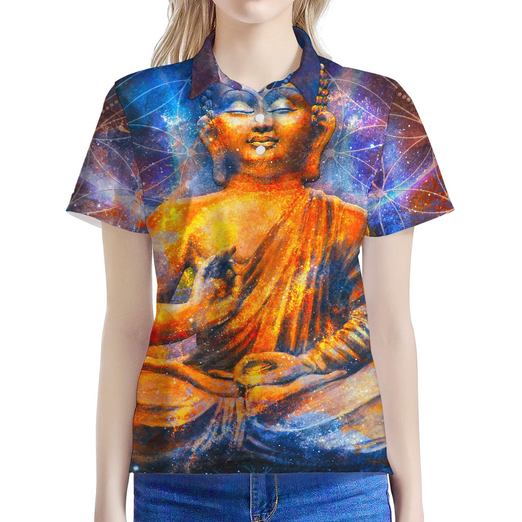 Buddha Statue Mandala Print Women's Polo Shirt