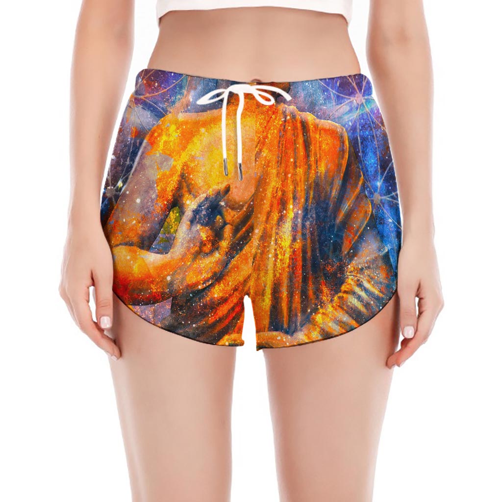 Buddha Statue Mandala Print Women's Split Running Shorts