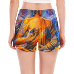 Buddha Statue Mandala Print Women's Split Running Shorts