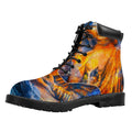 Buddha Statue Mandala Print Padded Collar Lace Up Boots