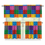 Building Blocks Toy Pattern Print 3 Piece Kitchen Curtains