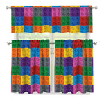 Building Blocks Toy Pattern Print 3 Piece Kitchen Curtains