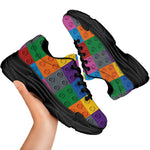 Building Blocks Toy Pattern Print Black Chunky Shoes