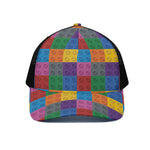 Building Blocks Toy Pattern Print Black Mesh Trucker Cap