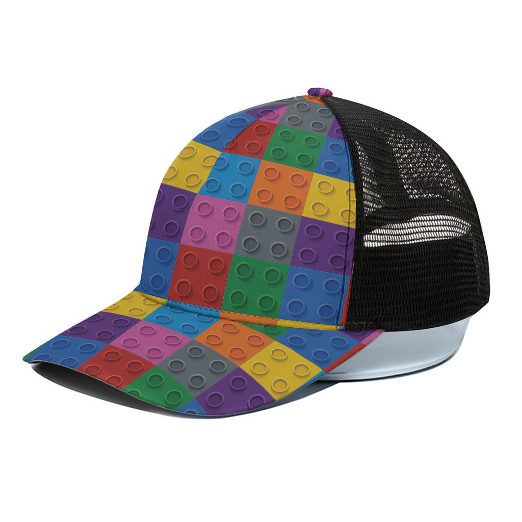 Building Blocks Toy Pattern Print Black Mesh Trucker Cap