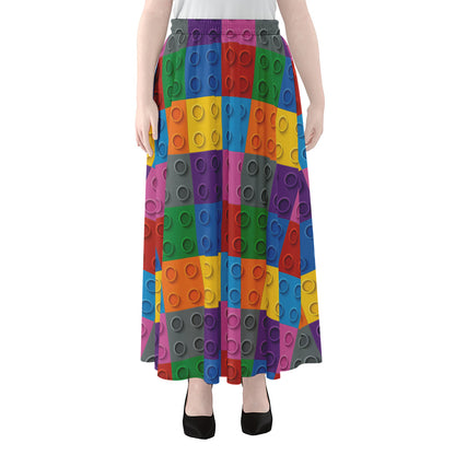 Building Blocks Toy Pattern Print Chiffon Maxi Skirt