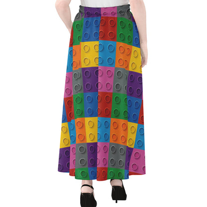 Building Blocks Toy Pattern Print Chiffon Maxi Skirt