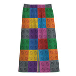 Building Blocks Toy Pattern Print Cotton Front Slit Maxi Skirt