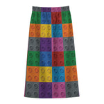 Building Blocks Toy Pattern Print Cotton Front Slit Maxi Skirt