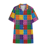 Building Blocks Toy Pattern Print Cotton Hawaiian Shirt